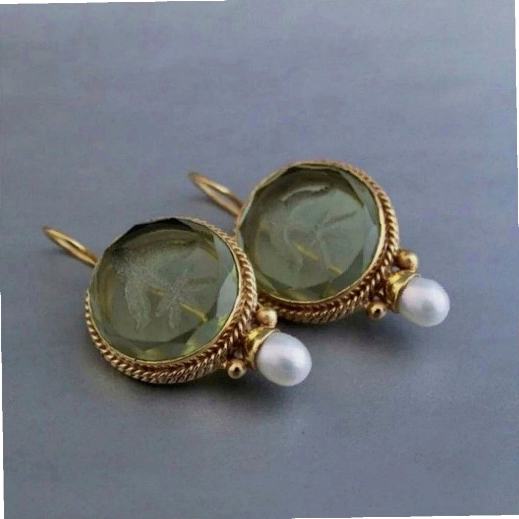 Vintage Round Green Stone Earrings